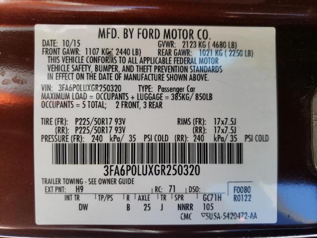 2016 FORD FUSION SE - 3FA6P0LUXGR250320