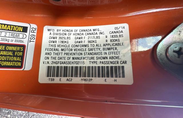 VIN 2HGFG4A53EH702115 2014 Honda Civic, SI no.10