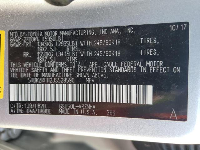 VIN 5TDKZRFH2JS528590 2018 Toyota Highlander, SE no.14