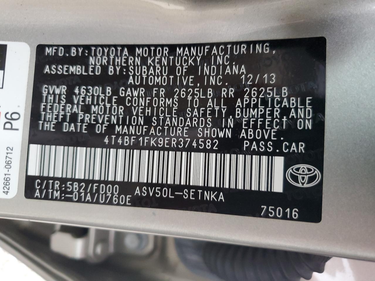 Lot #3049642213 2014 TOYOTA CAMRY L