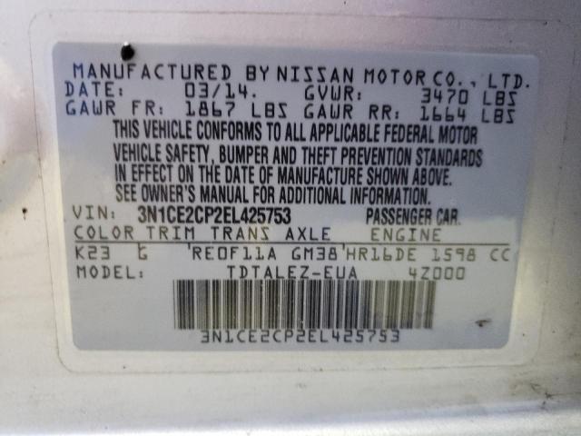 VIN 3N1CE2CP2EL425753 2014 Nissan Versa, S no.13