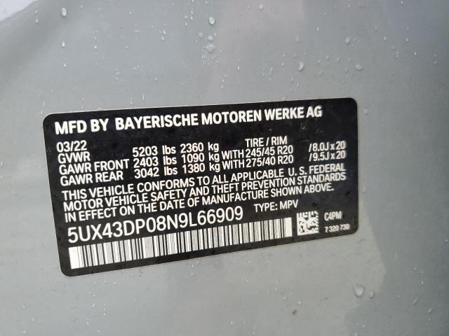 VIN 5UX43DP08N9L66909 2022 BMW X3, Sdrive30I no.14