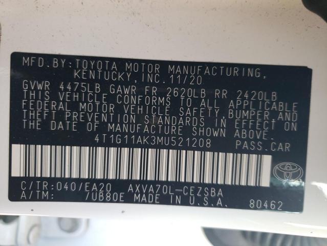 2021 TOYOTA CAMRY SE - 4T1G11AK3MU521208