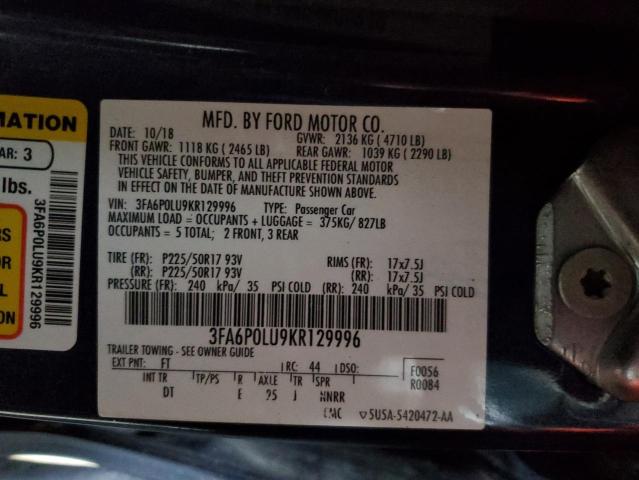 VIN 3FA6P0LU9KR129996 2019 Ford Fusion, SE no.12