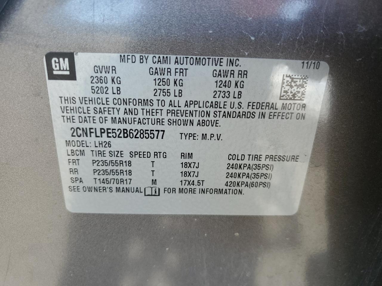 Lot #2994083268 2011 CHEVROLET EQUINOX LT