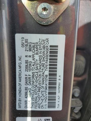 VIN 1HGCV1F54KA110748 2019 HONDA ACCORD no.12