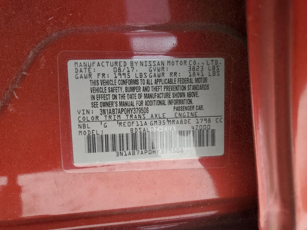 Lot #3308304196 2017 NISSAN SENTRA S