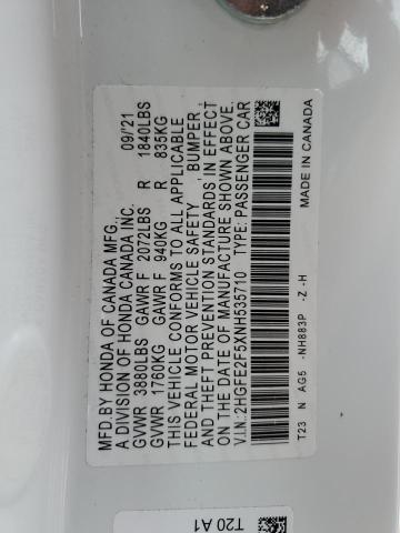 2022 HONDA CIVIC - 2HGFE2F5XNH535710