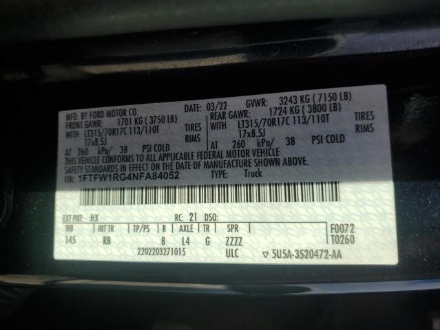 2022 FORD F150 RAPTO - 1FTFW1RG4NFA84052