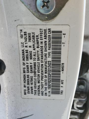 VIN 19XFB2E53FE012423 2015 Honda Civic, LX no.13