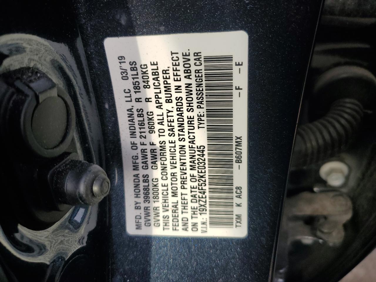 Lot #3006769103 2019 HONDA INSIGHT EX