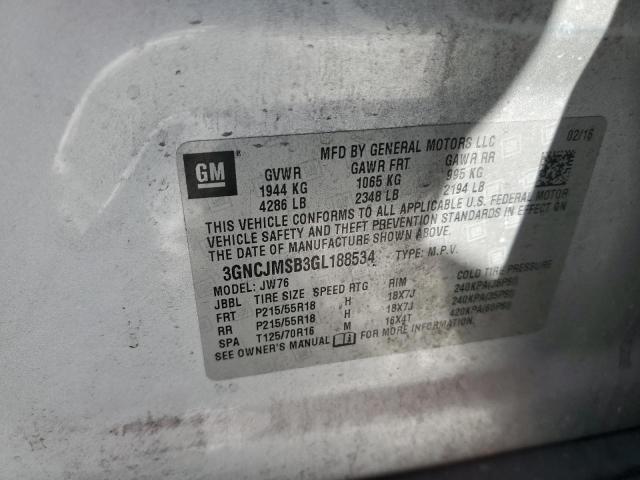 2016 CHEVROLET TRAX LTZ 3GNCJMSB3GL188534