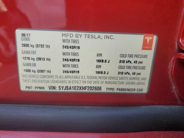 VIN 5YJSA1E2XHF202606 2017 TESLA MODEL S no.12