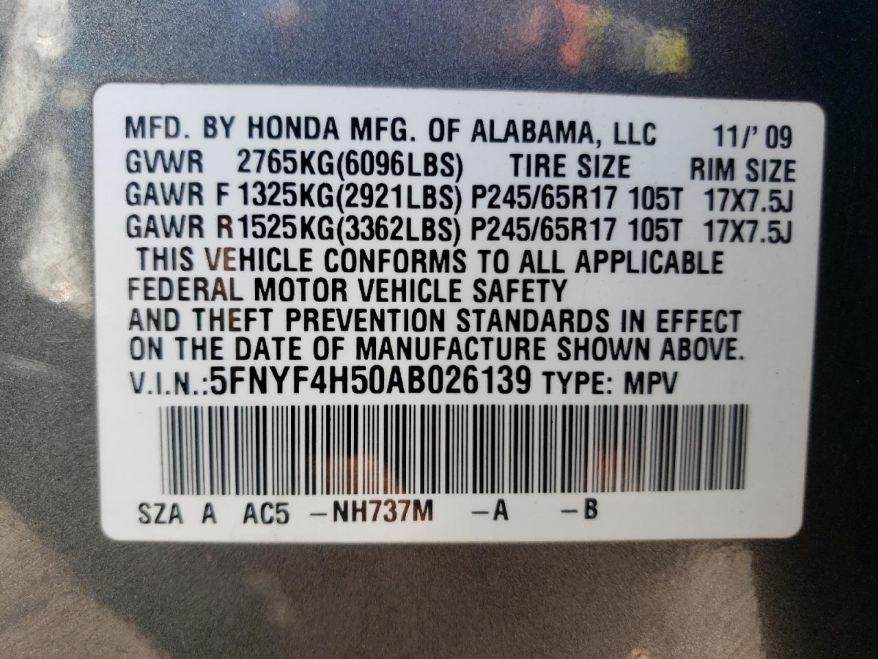 Lot #2938411648 2010 HONDA PILOT