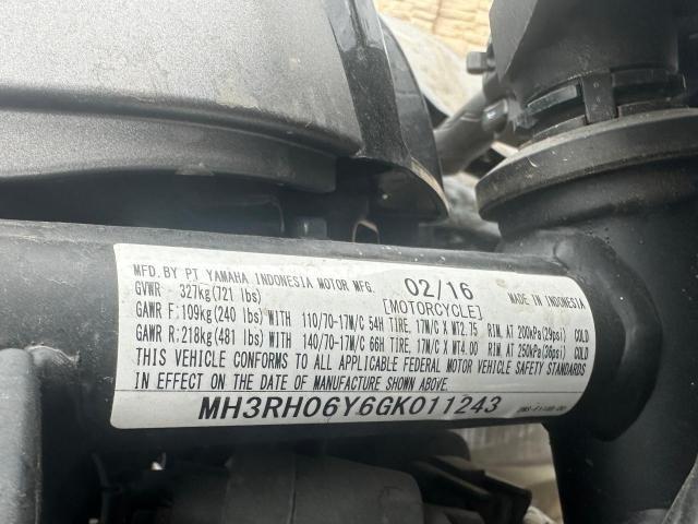 2016 YAMAHA YZFR3 MH3RH06Y6GK011243
