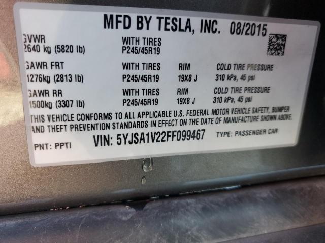 2015 TESLA MODEL S 90 5YJSA1V22FF099467