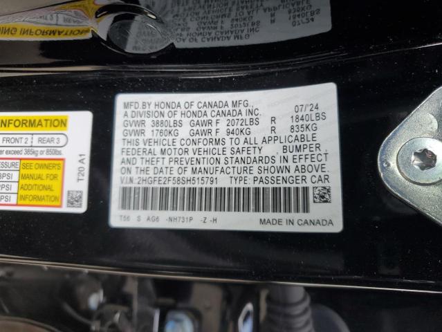 VIN 2HGFE2F58SH515791 2025 HONDA CIVIC no.12