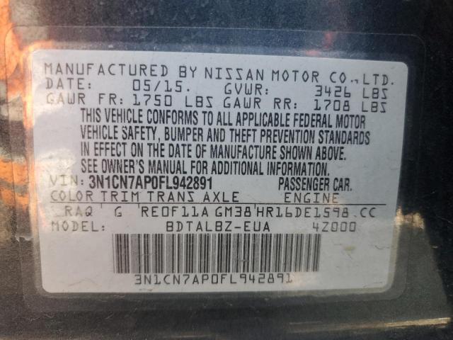 VIN 3N1CN7AP0FL942891 2015 Nissan Versa, S no.12