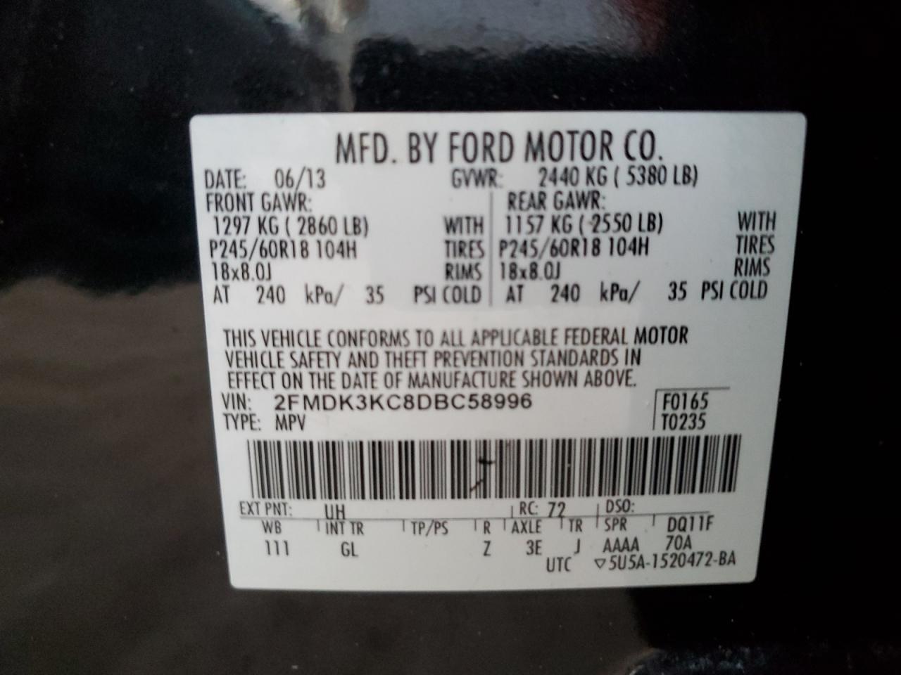 Lot #3026941171 2013 FORD EDGE LIMIT