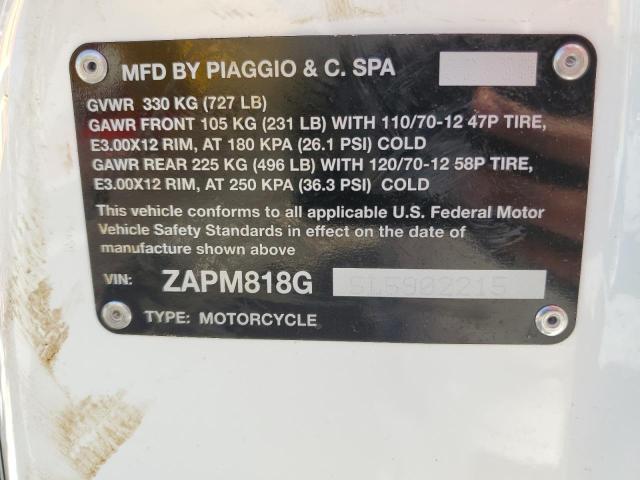 2020 PIAGGIO PRIMAVERA ZAPM818G5L5902215