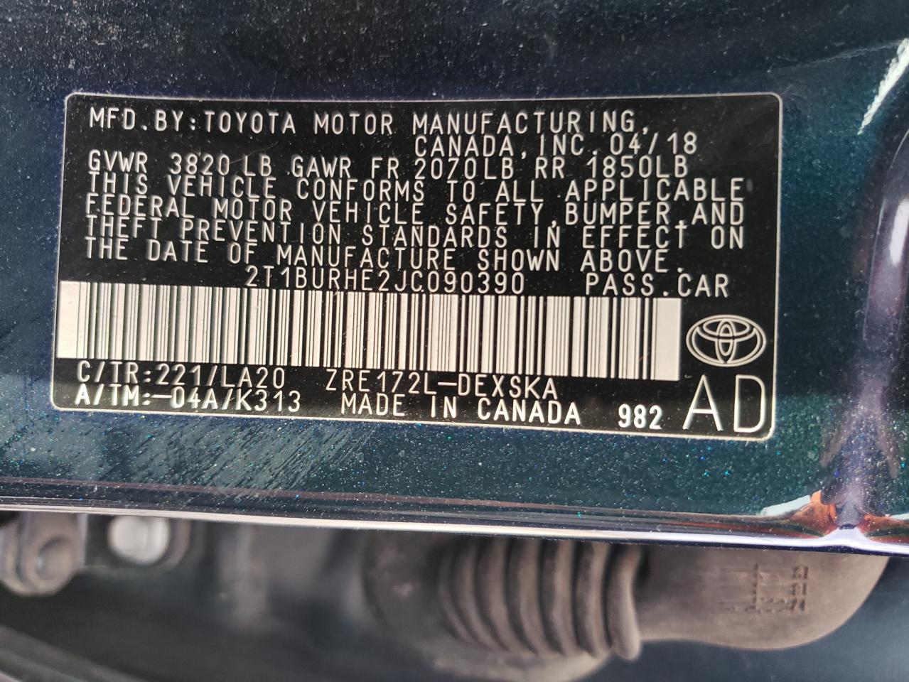 Lot #3020728953 2018 TOYOTA COROLLA L