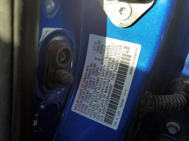 2HGFC2F6XKH585887 2019 HONDA CIVIC