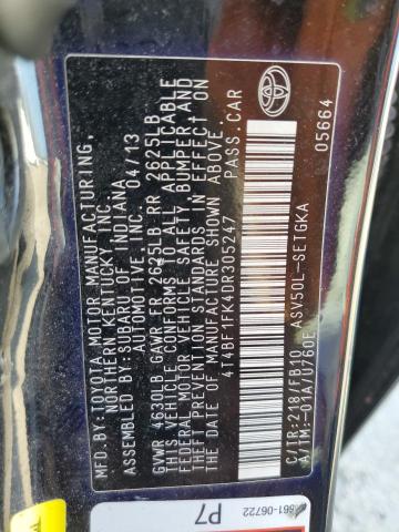 VIN 4T4BF1FK4DR305247 2013 Toyota Camry, L no.12