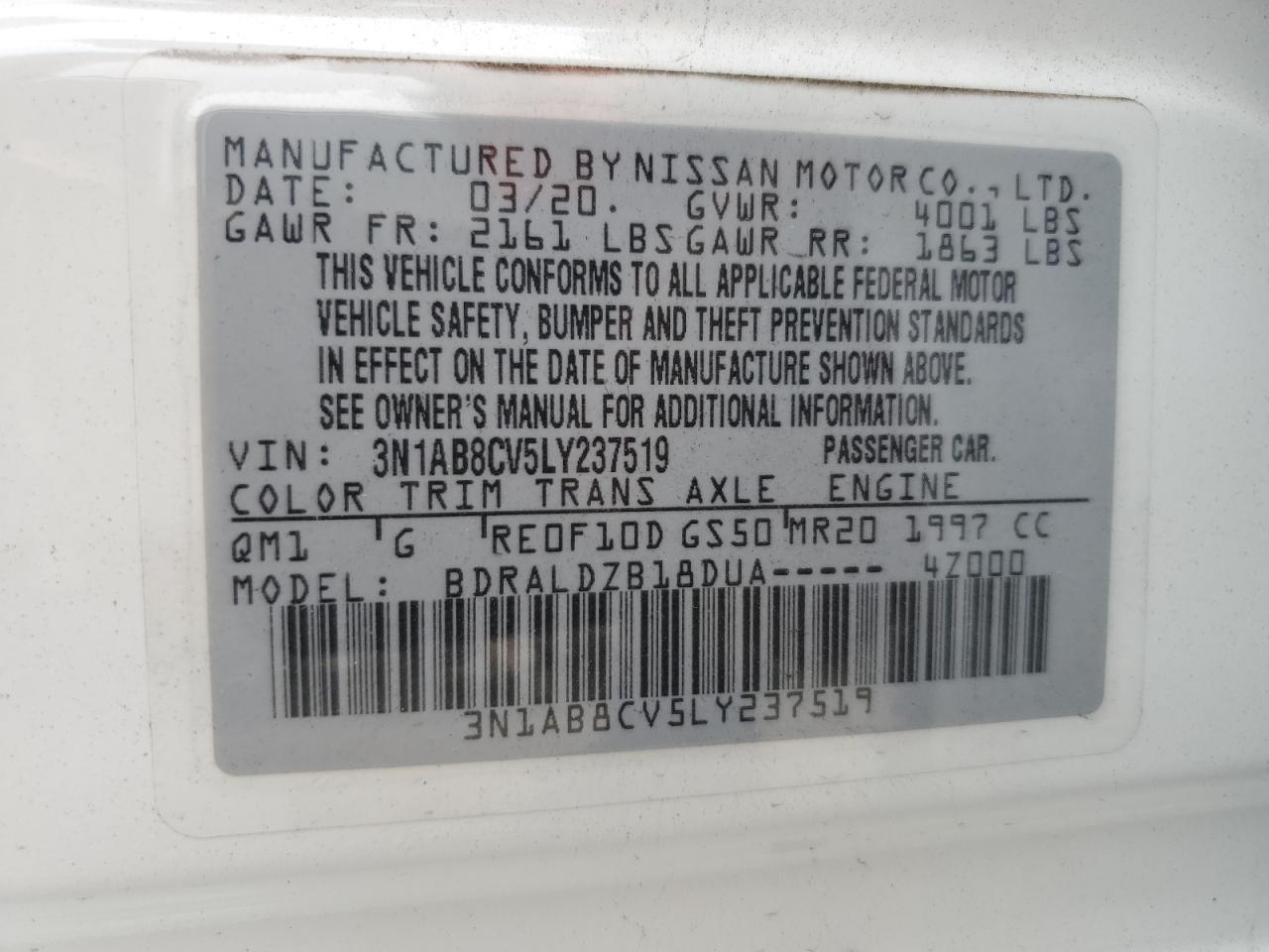 Lot #3034495736 2020 NISSAN SENTRA SV