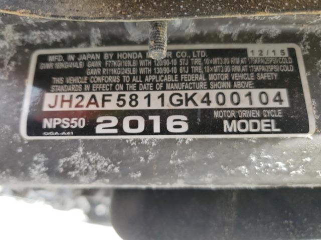 2016 HONDA NPS50 JH2AF5811GK400104