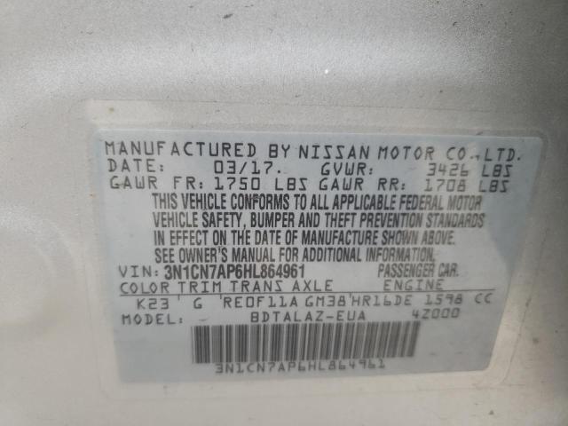 VIN 3N1CN7AP6HL864961 2017 Nissan Versa, S no.12