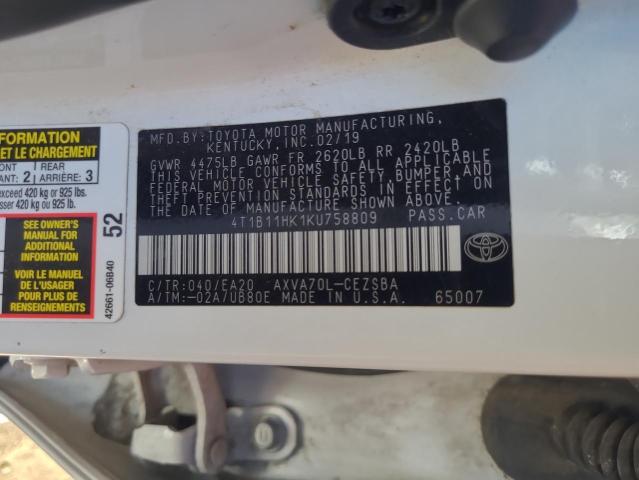2019 TOYOTA CAMRY L - 4T1B11HK1KU758809