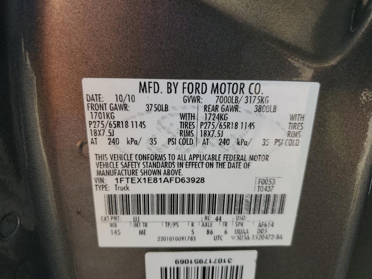 Lot #3029573183 2010 FORD F150 SUPER