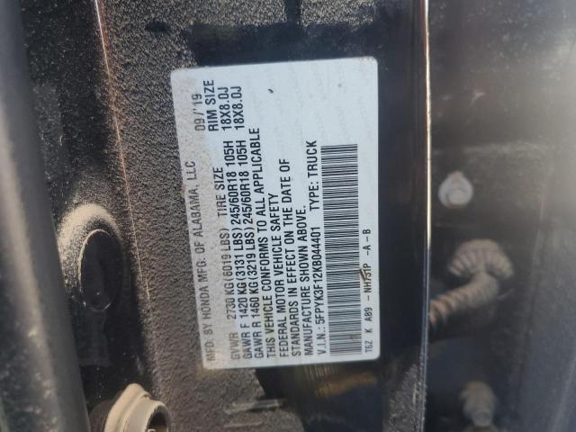 2019 HONDA RIDGELINE - 5FPYK3F12KB044401