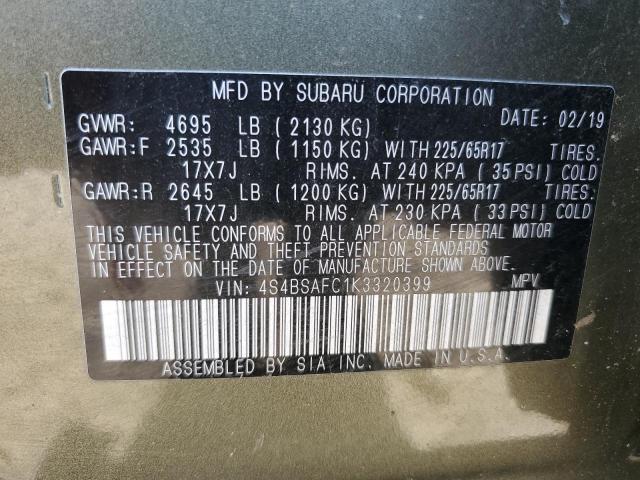 VIN 4S4BSAFC1K3320399 2019 Subaru Outback, 2.5I Pre... no.14