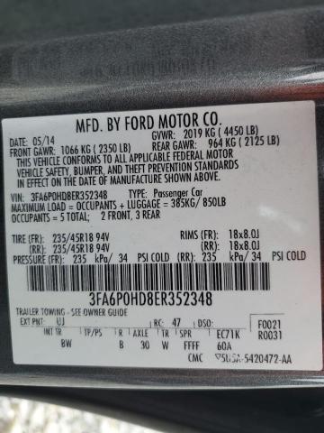 2014 FORD FUSION SE - 3FA6P0HD8ER352348
