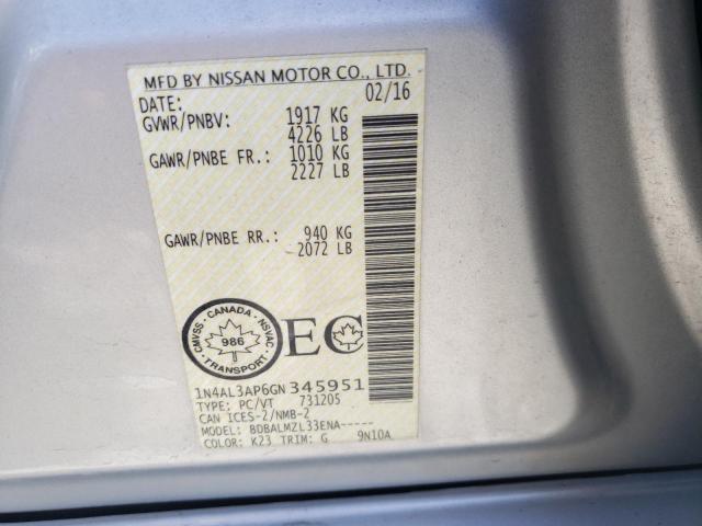 2016 NISSAN ALTIMA 2.5 - 1N4AL3AP6GN345951