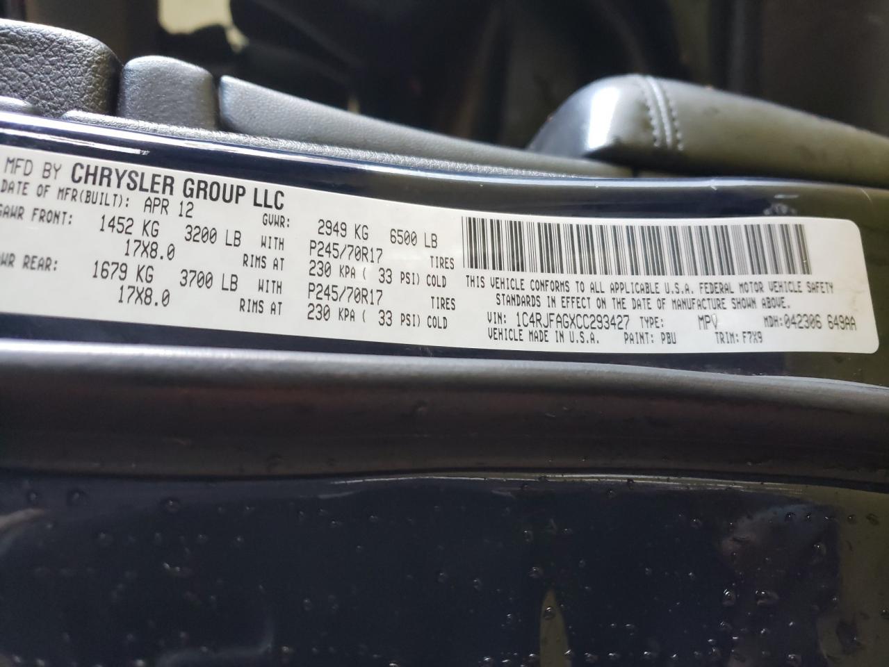 1C4RJFAGXCC293427 - 2012 JEEP GRAND CHER - #73334814