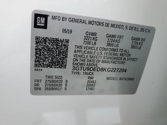 2019 GMC SIERRA K15 - 3GTU9DED8KG227204