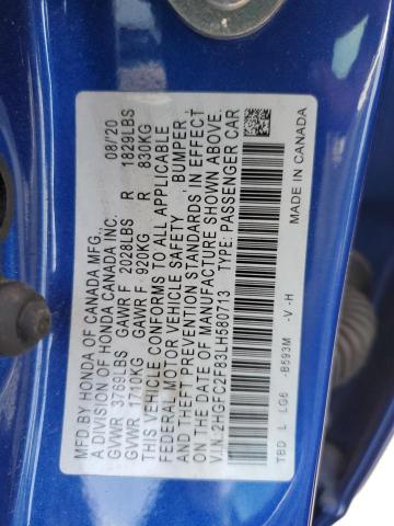 2020 HONDA CIVIC SPOR - 2HGFC2F83LH580713