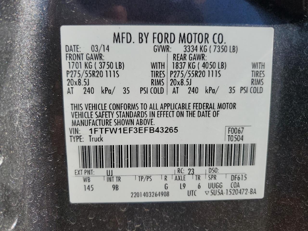 Lot #3033322825 2014 FORD F150 SUPER