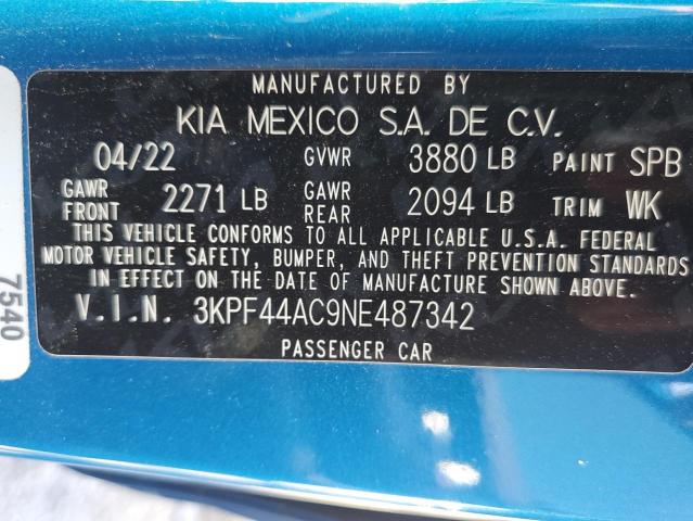 VIN 3KPF44AC9NE487342 2022 KIA Forte, GT no.12