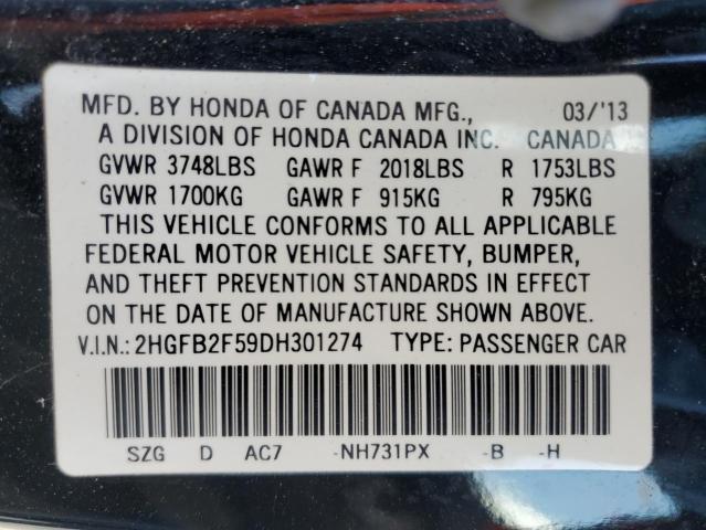 VIN 2HGFB2F59DH301274 2013 Honda Civic, LX no.13