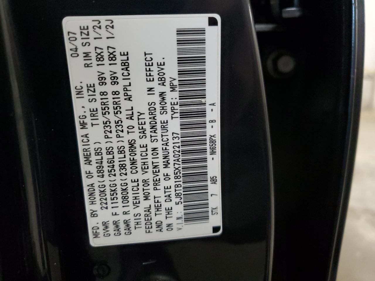 Lot #2959569738 2007 ACURA RDX TECHNO