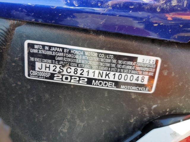 2022 HONDA CBR1000 SP - JH2SC8211NK100048