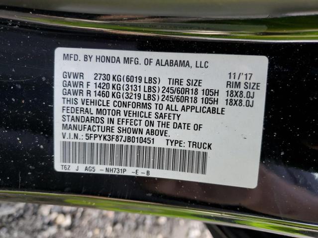 2018 HONDA RIDGELINE - 5FPYK3F87JB010451
