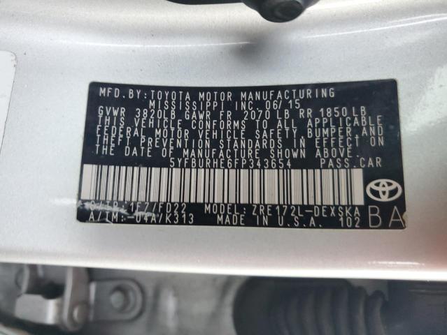 VIN 5YFBURHE6FP343654 2015 Toyota Corolla, L no.13