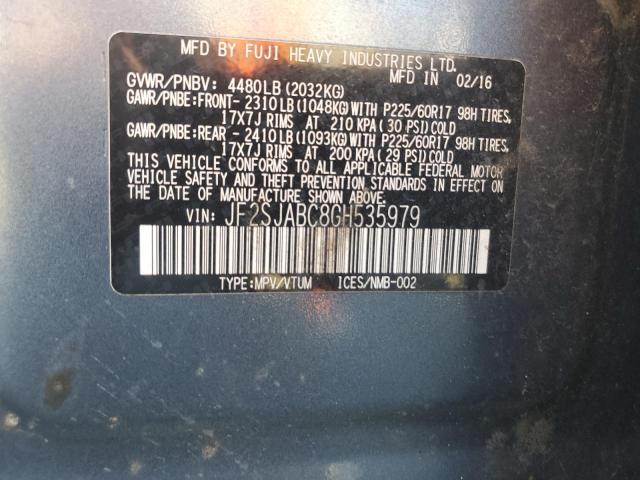 2016 SUBARU FORESTER 2 - JF2SJABC8GH535979
