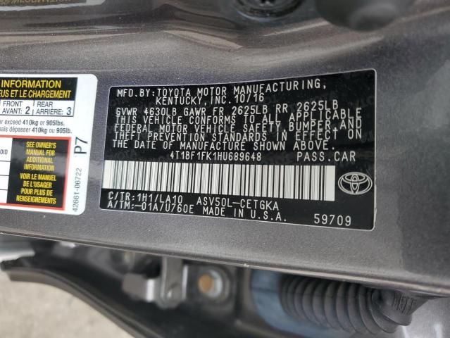2017 TOYOTA CAMRY LE - 4T1BF1FK1HU689648