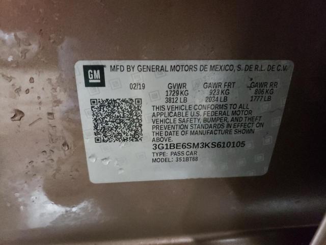 2019 CHEVROLET CRUZE LT - 3G1BE6SM3KS610105