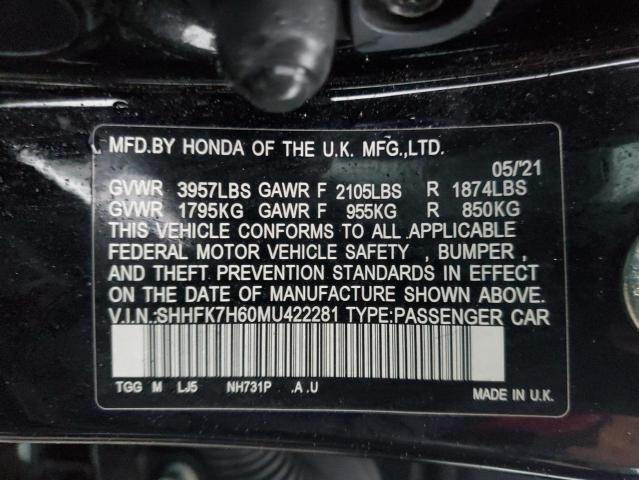 2021 HONDA CIVIC EX - SHHFK7H60MU422281